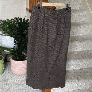 Vintage Country Shop Classic Brown Houndstooth Wool Lambswool Maxi Skirt